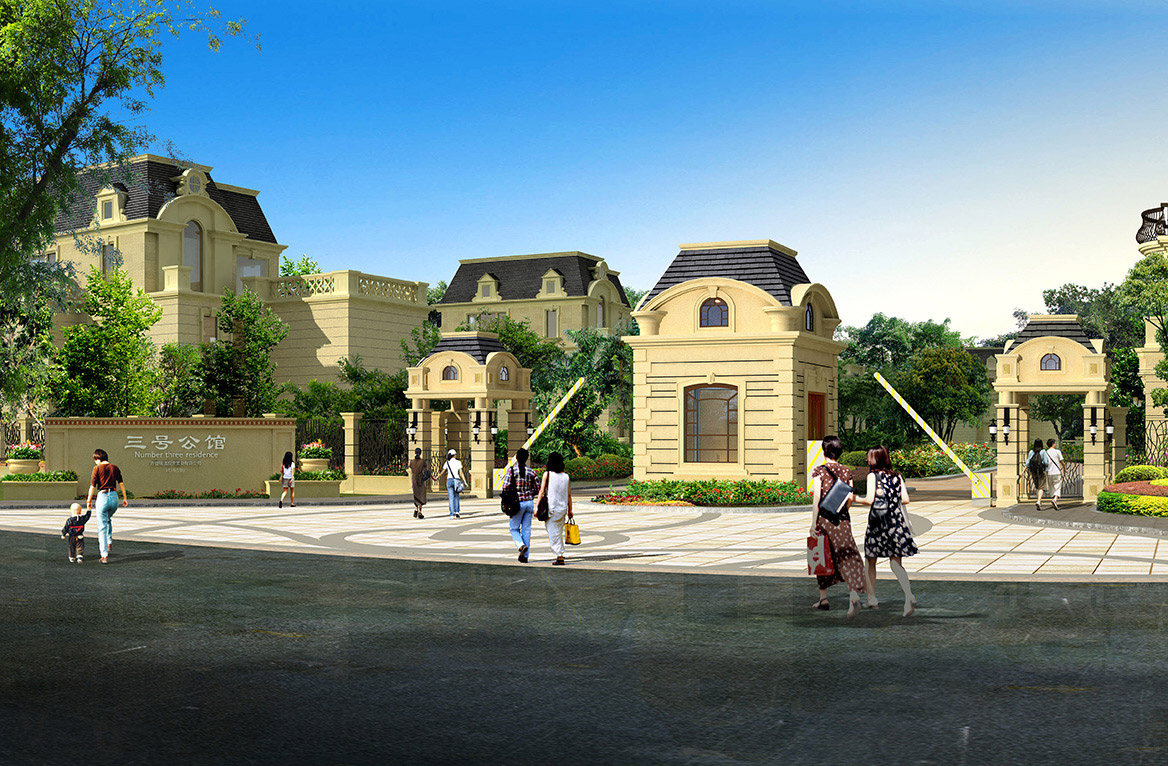 赤壁.印象酒店區(qū)、三號(hào)公館別墅區(qū)主入口方案一透視圖